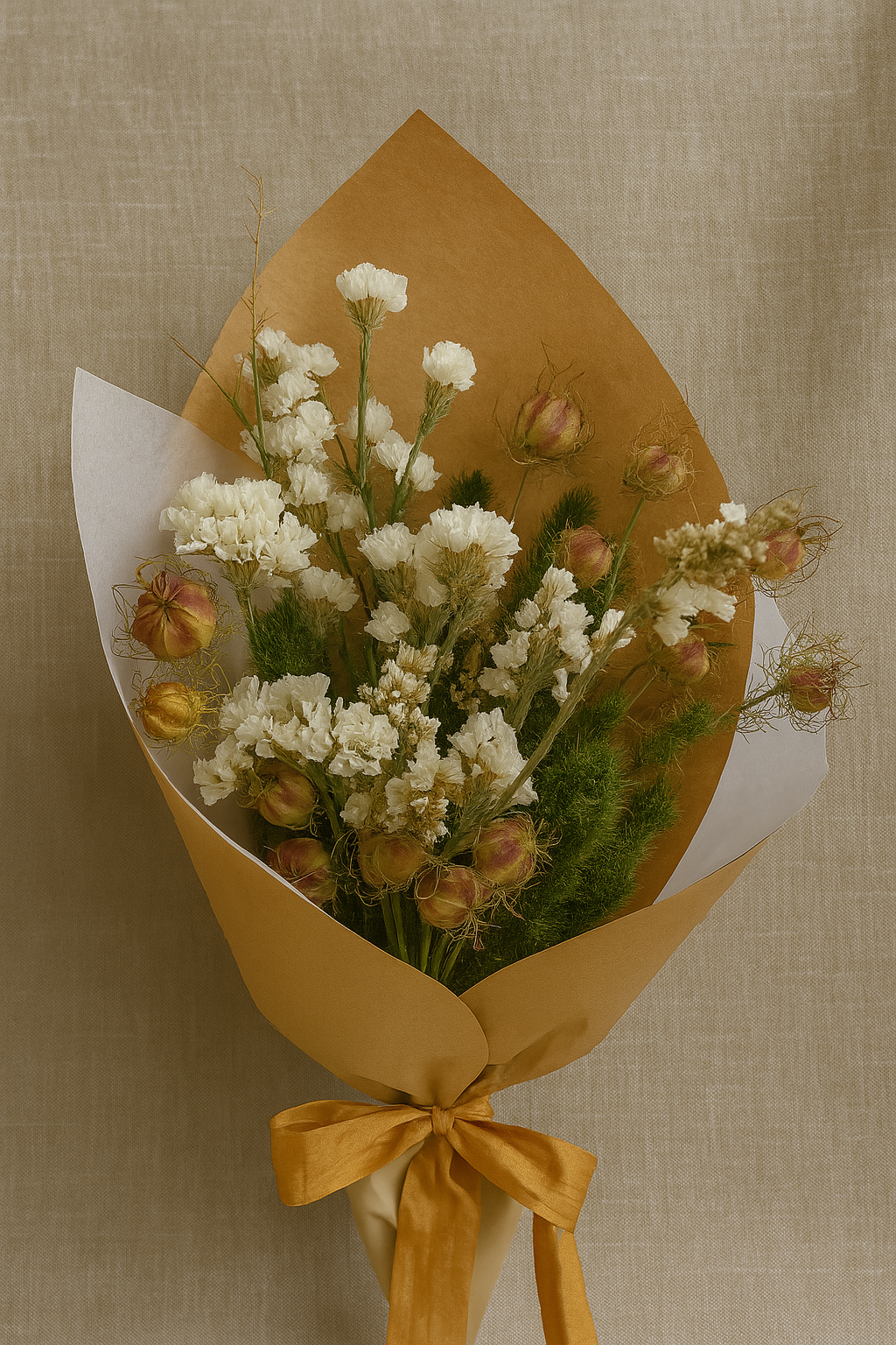 Rustic Dried Flowers – White Statice & Seed Pods