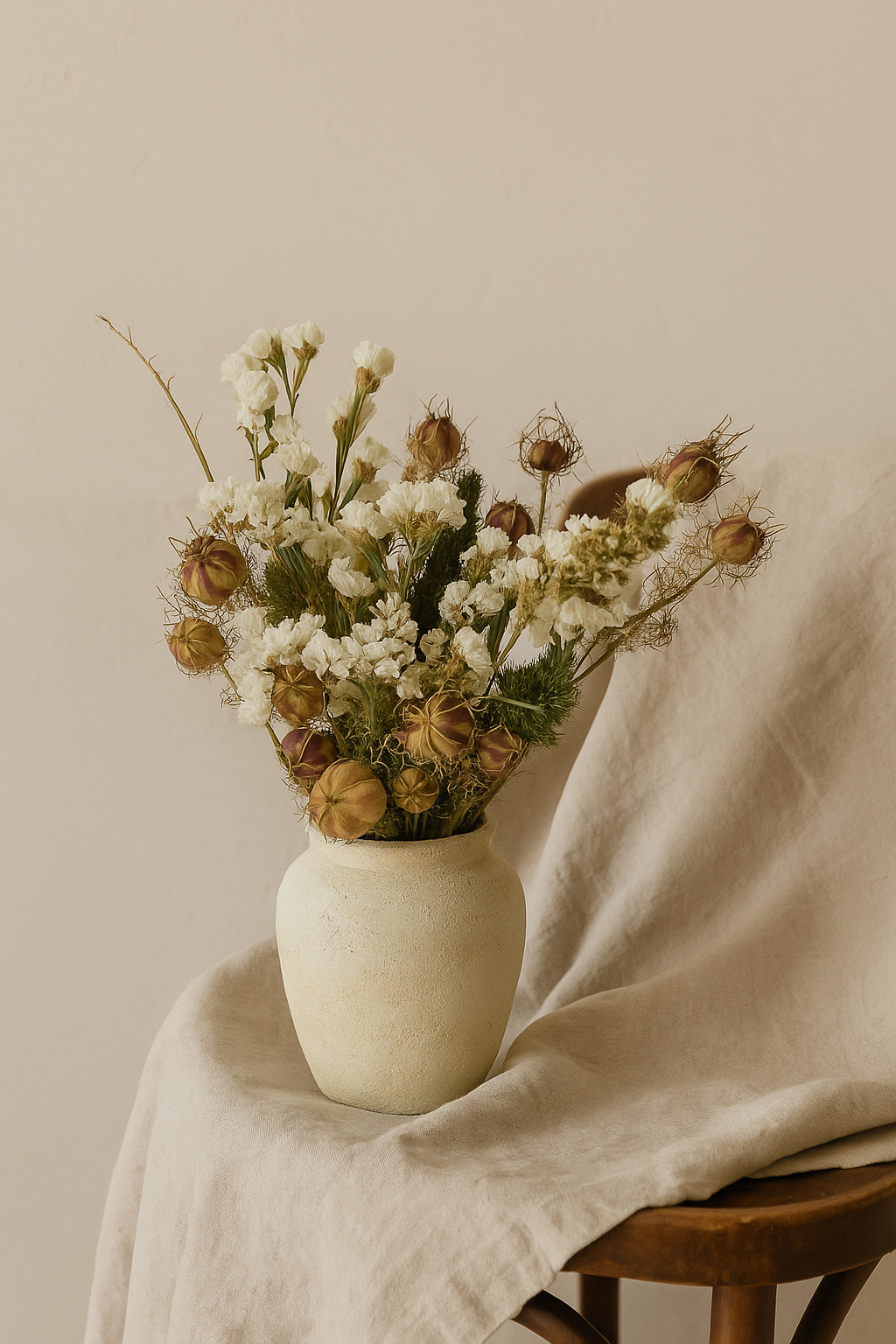 Rustic Dried Flowers – White Statice & Seed Pods