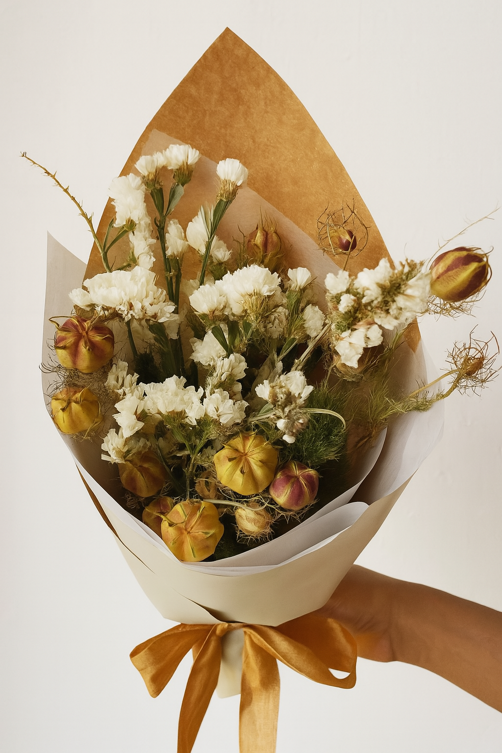 Rustic Dried Flowers – White Statice & Seed Pods