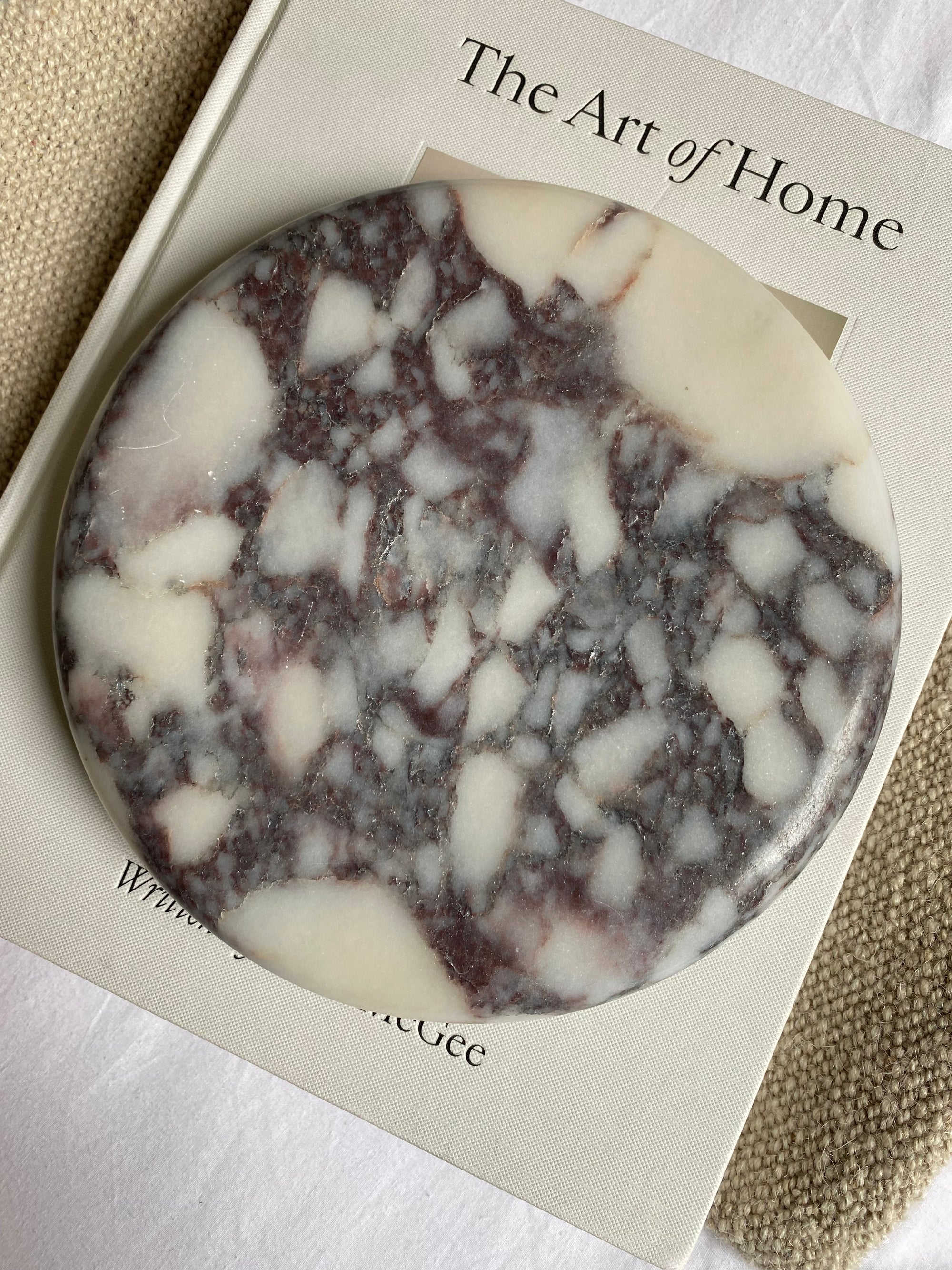Italian Calcutta Viola Round Marble Tray