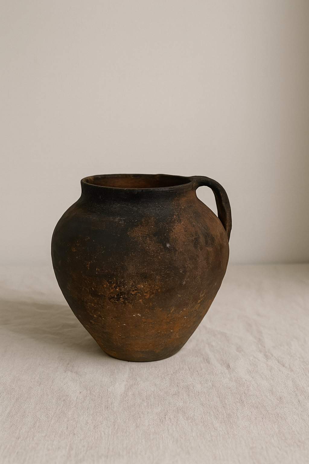 Rustic brown ceramic vase on a light background