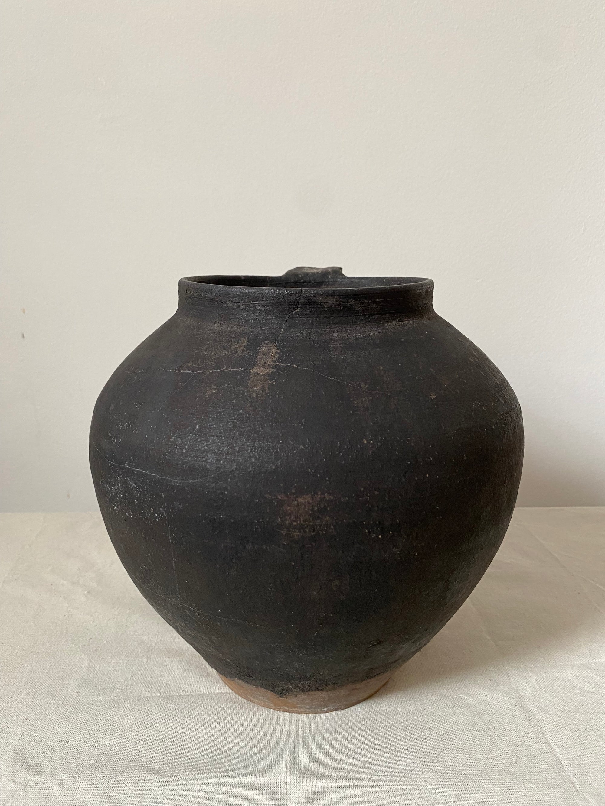 Black ceramic vase on a light gray background