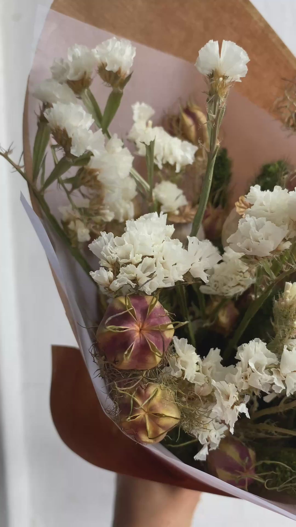 Rustic Dried Flowers – White Statice & Seed Pods