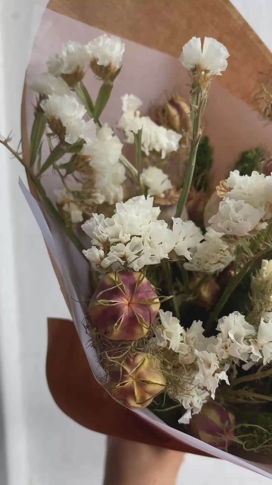 Rustic Dried Flowers – White Statice & Seed Pods